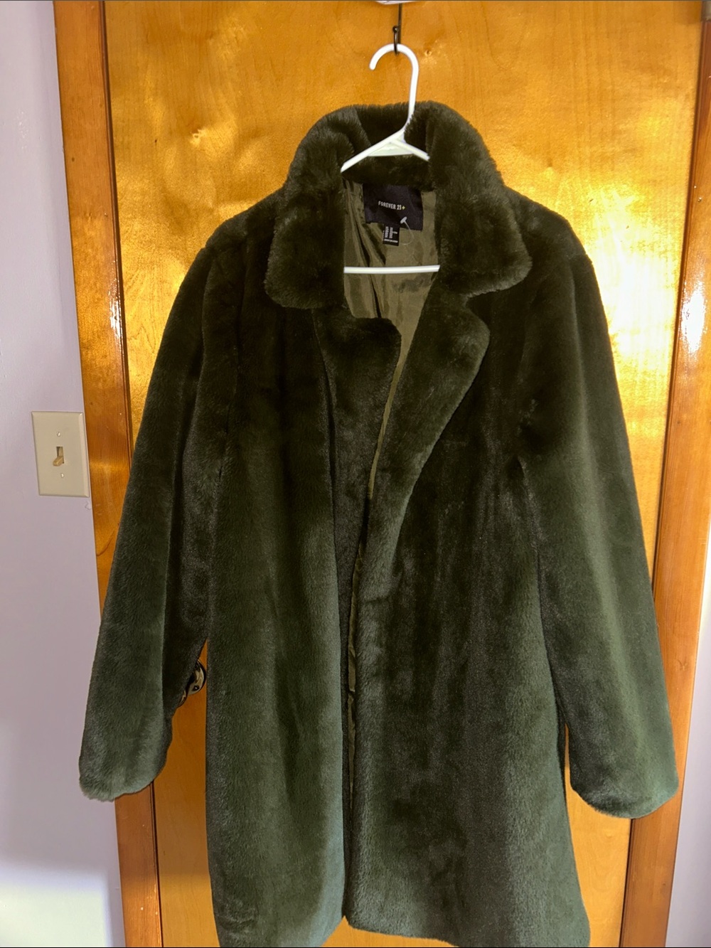 Forever 21 Olive Green Faux Fur Teddy Coat